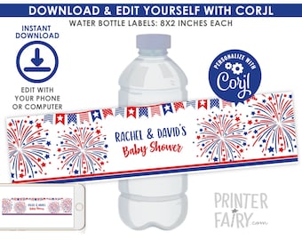 4th of July Water Bottle Labels, EDITABLE, 4th of July Birthday Decorations, 4th of July Baby Shower, Digital, Instant Download