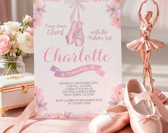 Ballerina Birthday Invitation Editable Template, Instant Download