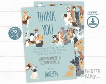 Puppy Adoption Birthday Thank You Card, It's a Paw-ty! Pet Adoption Party, Dog Party Thank you cards, Editable Puppy Dog Birthday,Lets Pawty