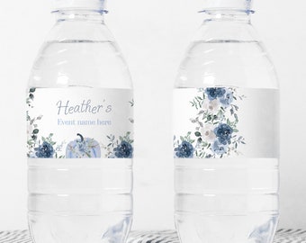 Dusty Blue Floral Pumpkin Water Bottle Labels - Ideal for Fall Bridal and Baby Showers, Birthdays, and Special Gatherings