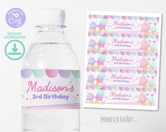 Editable Ice Cream Birthday Water Bottle Label (Digital Download)