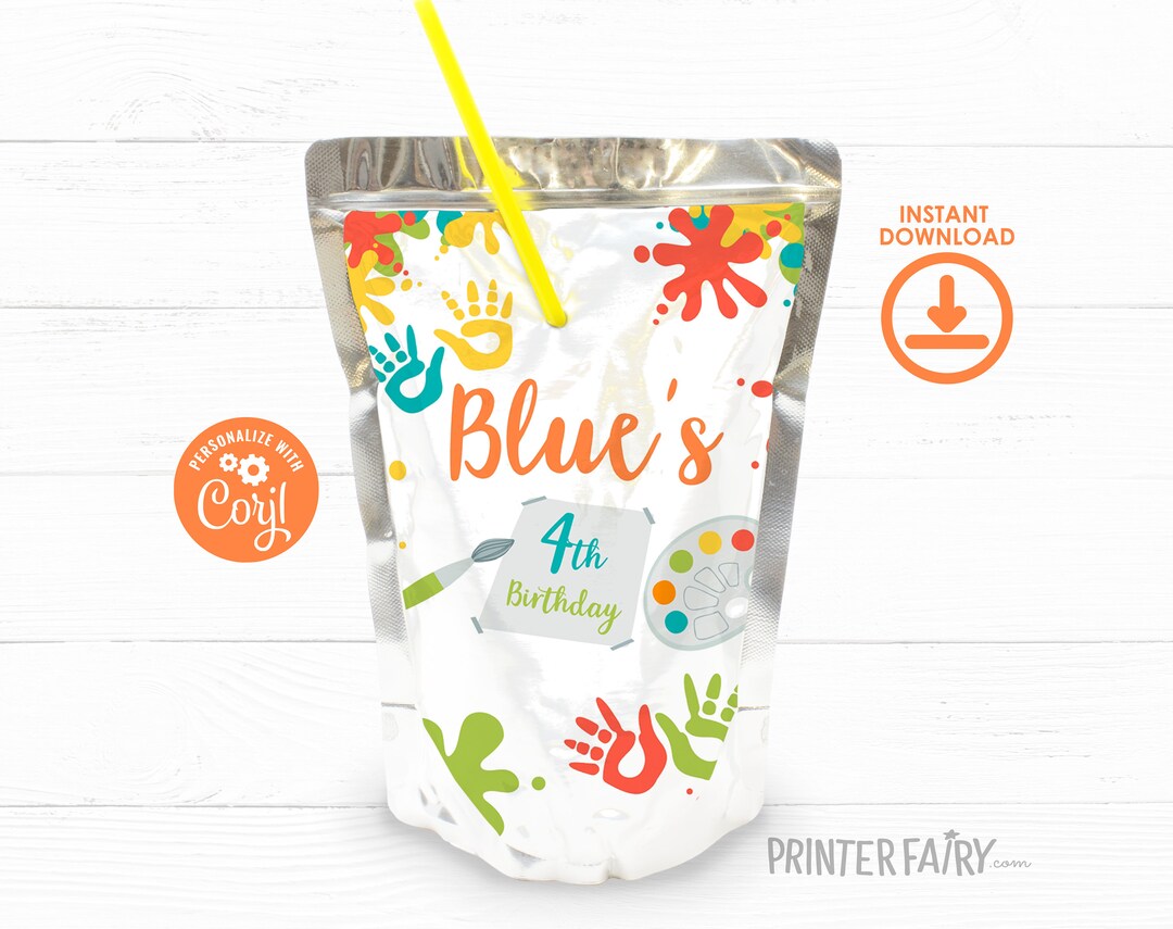 Paint Party Drink Pouch Label EDITABLE Art Birthday Party Etsy