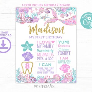 Mermaid Birthday Board, EDITABLE, Under the Sea Birthday Decorations, EDIT YOURSELF Digital Birthday Board, Any Age, Instant Download