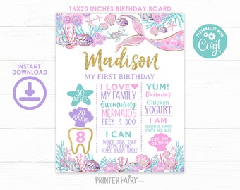 Mermaid Birthday Board, EDITABLE, Under the Sea Birthday Decorations, EDIT YOURSELF Digital Birthday Board, Any Age, Instant Download