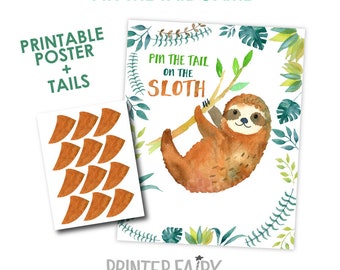 Pin The Tail Game, Sloth Birthday Party, Sloth Party Decorations, Party Game, Pin the Tail, DIGITAL, Boy Birthday