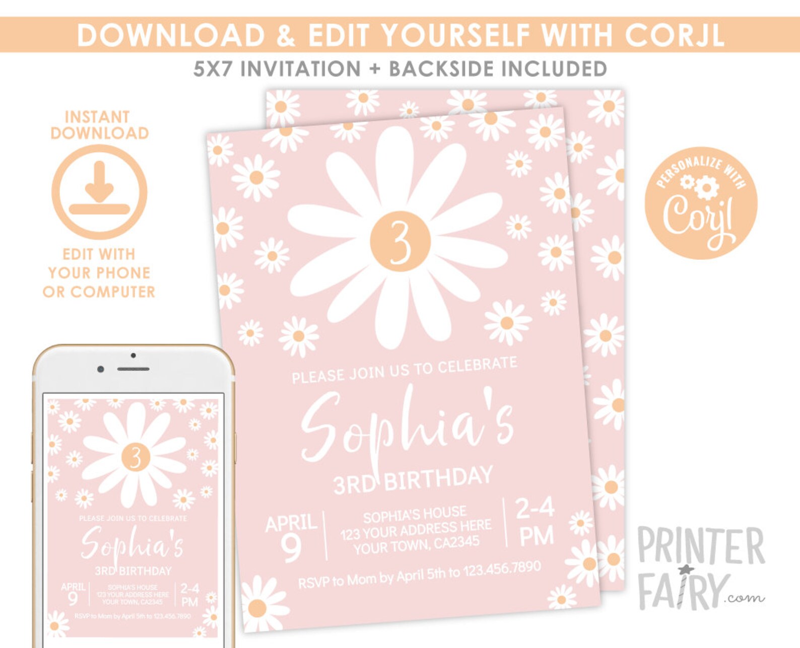 Daisy Birthday Invitation EDITABLE Daisy Birthday Invite Any Etsy
