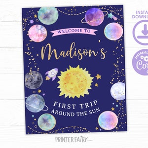 Trip Around the Sun Welcome Sign, Two the Moon, Space Welcome Sign, Space Birthday Decor, Planet Birthday Party, INSTANT DOWNLOAD