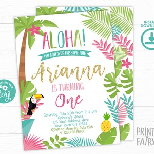 Luau Invitation, EDITABLE, Beach Birthday Party, Luau 1st Birthday, Luau BirthdayParty, Tropical Invitation, EDIT YOURSELF Digital Invite