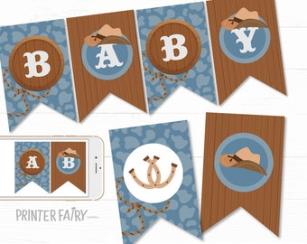 Cowboy Baby Shower Banner, Editable, Rodeo Baby Sprinkle Decoration Little Cowboy Baby Shower Party Wild West Rodeo Ranch Baby Shower