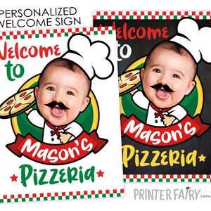 Pizza Welcome Sign with Photo, Pizza Birthday Party, Italian Birthday Party, Chef Birthday Party, Personalized Printable Welcome Sign, Decor