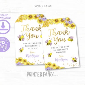 Bee Favor Tags, EDITABLE, Bee Decorations, Bee Thank You Tags, Printable Favor Tags, Bee Birthday, Bee Baby Shower, Instant Download
