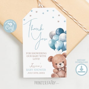 Bear Party Favor Tags, Editable, Bear Birthday Party Favors, Bearly Wait Baby Shower Thank You Tags, Baby Sprinkle Thank You Tag, Printable
