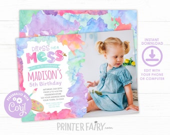 Art Birthday Invitation, EDITABLE, Painting Birthday Party, Art Invitation, Colorful, Paint Party, EDIT YOURSELF Digital Invite