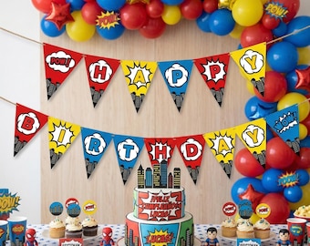 Superhero Birthday Banner, Comic Style Party Decoration (Digital Download)