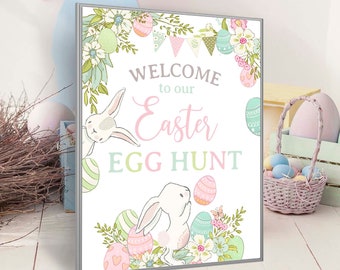 Easter Welcome Sign, Editable Easter Sign, Egg Hunt Party Sign, Instant Download