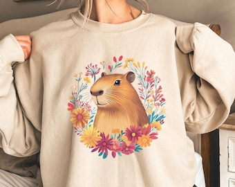 Cute Capybara Shirt, Capybara Sweatshirt, Capybara Lover Gift, Animal Lover Gift, Boho Floral Sweatshirt, Birthday Gift, Funny Animal Shirt