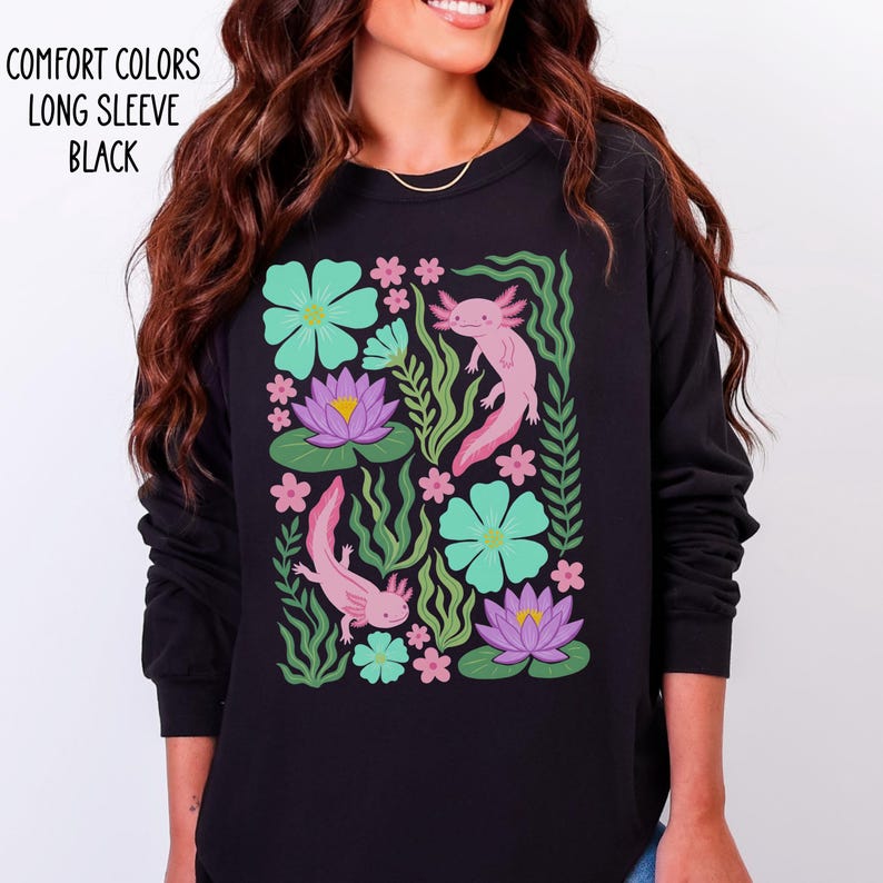 Boho Axolotl Shirt, Floral Axolotl Tee, Comfort Colors Shirt, Kawaii Amphibian Shirt, Retro Flower Shirt, Cottagecore Lizard Gift image 11
