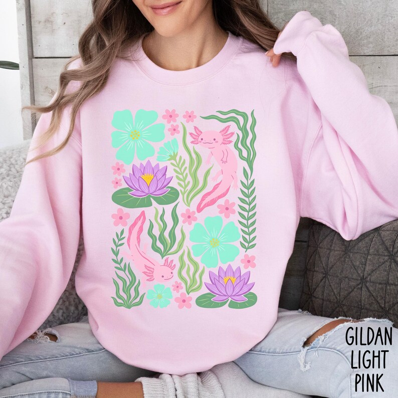 Boho Axolotl Shirt, Floral Axolotl Tee, Comfort Colors Shirt, Kawaii Amphibian Shirt, Retro Flower Shirt, Cottagecore Lizard Gift image 16