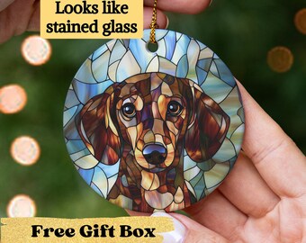 Dachshund Ornament, Stained Glass Effect Doxie Dog Christmas Ornament, Dog Lover Gift, Wiener Dog Decor, Pet Lover Gift, Dog Mom Gift