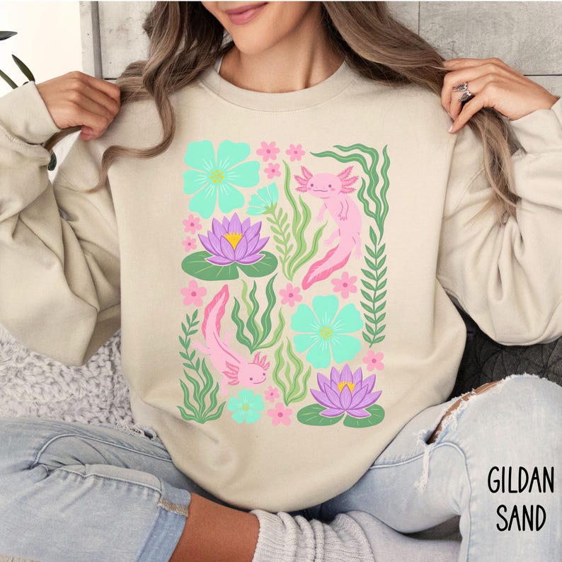 Boho Axolotl Shirt, Floral Axolotl Tee, Comfort Colors Shirt, Kawaii Amphibian Shirt, Retro Flower Shirt, Cottagecore Lizard Gift image 15
