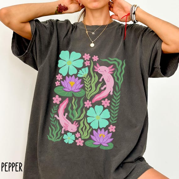 Boho Axolotl Shirt, Floral Axolotl Tee, Comfort Colors Shirt, Kawaii Amphibian Shirt, Retro Flower Shirt, Cottagecore Lizard Gift