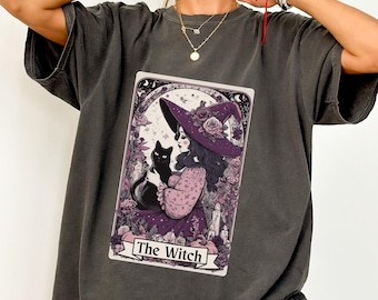 The Witch Tarot Card Shirt, Comfort Colors Gothic Witchy Graphic Tee, Black Cat Shirt, Halloween Shirt, Witch Shirt, Occult Witch Gift