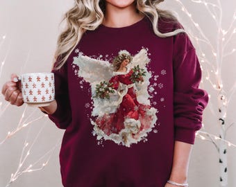 Vintage Christmas Angel Sweatshirt, Holiday Angel Crewneck, Retro Christmas Sweatshirt, 90's Grandmacore, Gift for Grandma