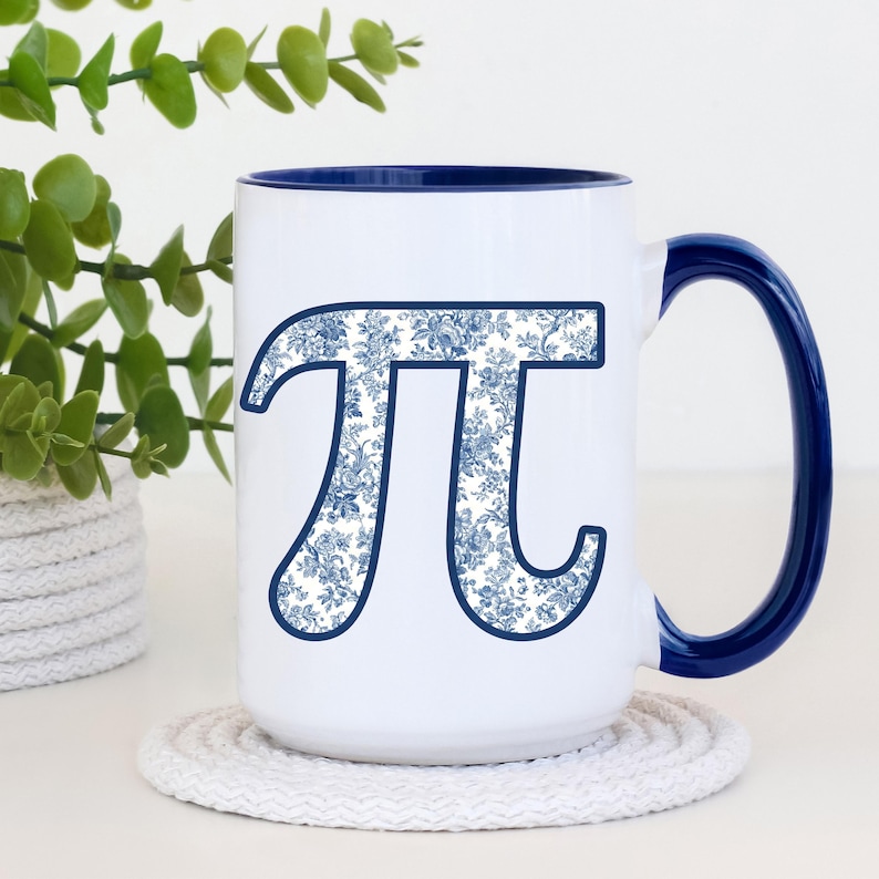 Blue Toile Pi Mug, Math Teacher Coffee Cup, Cute Pi Day Gift ...