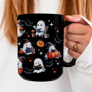 Reading Ghost Mug, Halloween Coffee Mug, Housewarming Gift, Bookish Ghost Gift, Spooky Vibes, Cute Halloween Mug, Fall Book Coffee Mug