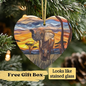 African Elephant Christmas Ornament with Stained Glass Effect, Elephant Gifts, Zoo Animal Ornament, African Safari Ornament, Wildlife Gift