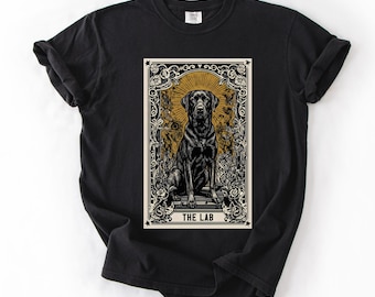 Black Lab Tarot Card Shirt, Comfort Colors Labrador Retriever Dog Shirt, Dog Lover Gift, Dog Crewneck, Black Labrador Gift, Pet Lover Gifts