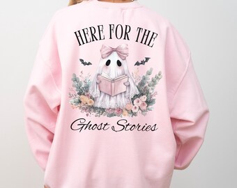 Halloween Sweatshirt, Cute Reading Ghost Sweatshirt, Spooky Ghost Stories Book Shirt, Bookish Gift, Horror Book Lover Gift, Bookworm Gift
