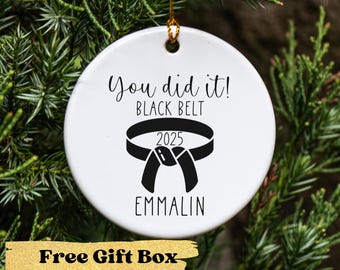 Custom Karate Belt Ornament with Name, Belt Color, & Year, Personalized Karate Christmas Ornament, Martial Arts Gift, Keepsake, Black Belt