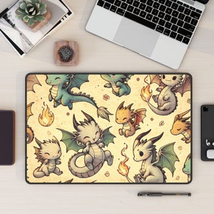Cute Kawaii Chibi Dragons Desk Mat, XL Mouse Pad, Computer Accessories, Desk Decor or Cubicle Accessory, Gaming Mat