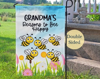 Personalized Grandma's Reasons To Bee Happy Garden Flag with Grandchildren's Names, Custom Mother's Day Gift for Nana, Mimi, Gigi