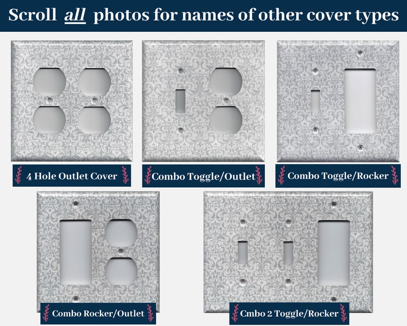 Silver/grey/gray Damask Light Switch Covers and Wall Outlet Etsy