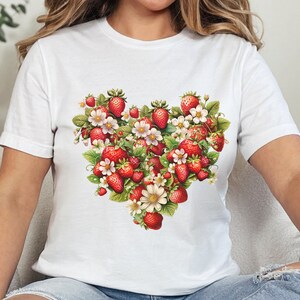 Floral Strawberries Shirt, Plant Shirt, Strawberry Shirt, Cottagecore Shirt, Flower Tee, Berries Tshirt, Botanical Garden Tshirt