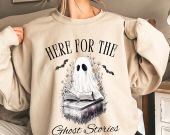 Halloween Sweatshirt, Cute Reading Ghost Sweatshirt, Spooky Ghost Stories Book Shirt, Bookish Gift, Horror Book Lover Gift, Bookworm Gift