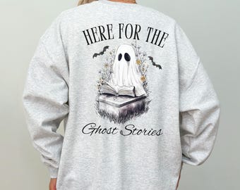 Halloween Sweatshirt, Cute Reading Ghost Sweatshirt, Spooky Ghost Stories Book Shirt, Bookish Gift, Horror Book Lover Gift, Bookworm Gift
