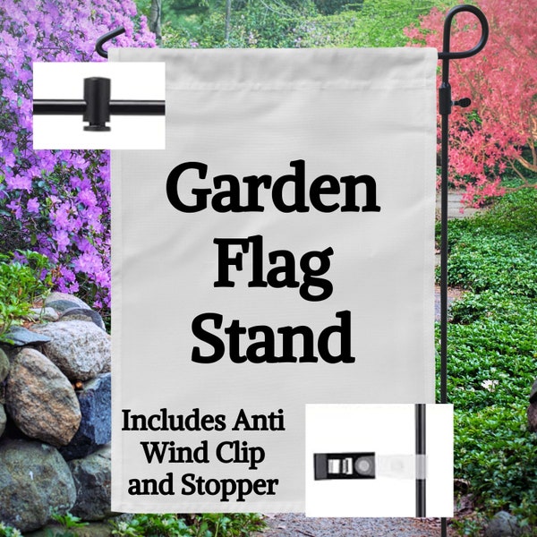 Garden Flag Stand with Anti Wind Clip & Stopper; Small Garden Flag Pole, Garden Flag Holder; Sturdy 3 Prong Bottom, Fits 12 x 18 inch Flags