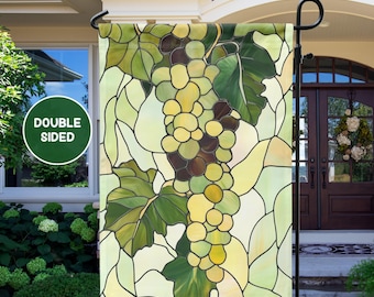White Grapes Garden Flag, Stained Glass Look Flag, Wine Vineyard Decor, Summer Garden Flag, White Wine Lover Gift, Seasonal Fruit Flag