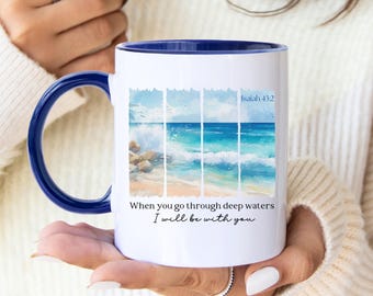 Deep Waters Bible Verse Christian Mug, Religious Gift, Ocean Waves Coffee Cup, Bible Scripture Gift, Faith Coffee Mug, Baptism Gift