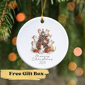 Funny Cat Christmas Tree Ornament, Cat Ornament, Cat Lover Gift, Cat Mom Gift, Meowy Christmas Tree, Pet Ornament, Cat Gift, Christmas Cat