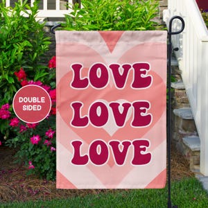 Retro Love Valentines Day Garden Flag, Double Sided, Spring Garden Flag, Outdoor Yard Decor, Cute Seasonal Front Porch Decor, Love Banner