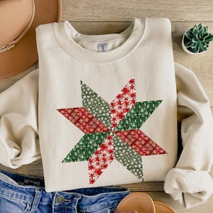 Quilt Block Star Christmas Sweatshirt, Quilting Sweatshirt, Sewing Shirt, Gift for Quilter, Holiday Quilt Shirt, Gift for Mom, Quilting Gift