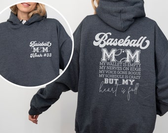 Funny Baseball Mom Personalized Player Name Hoodie Sweatshirt,Sports Shirt, Baseball Birthday Shirt, Baseball Lover Gift or Mother's Day