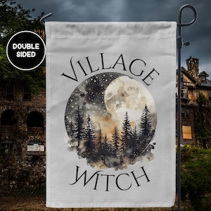 Village Witch Garden Flag, Witchy Garden Flag, Halloween House Banner, Fall Yard Flag, Witch Garden Flag, Spooky Garden Decor, Celestial