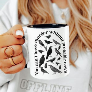 Funny Crows Coffee Mug, Halloween Mug, Gothic Raven Gifts, Murder of Crows Mug, True Crime Lover, Spooky Vibes Coffee Cup, Spooky Season 11 oz Black Handle