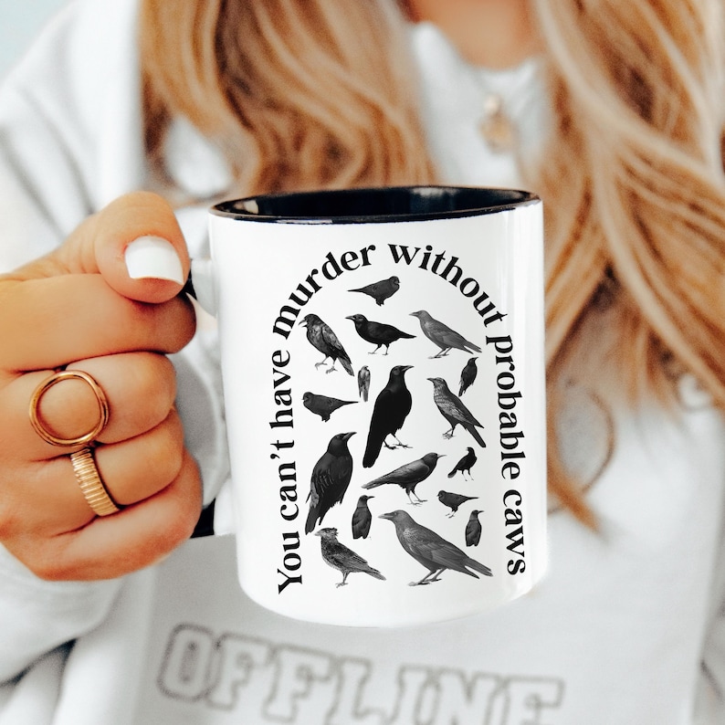 Funny Crows Coffee Mug, Halloween Mug, Gothic Raven Gifts, Murder of Crows Mug, True Crime Lover, Spooky Vibes Coffee Cup, Spooky Season 11 oz Black Handle