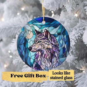 Wolf Ornament, Stained Glass Effect, Wolf Lover Decor, Silver Wolf Gift, Camping Ornament, Cabin Decor, Animal Ornaments, Christmas Keepsake